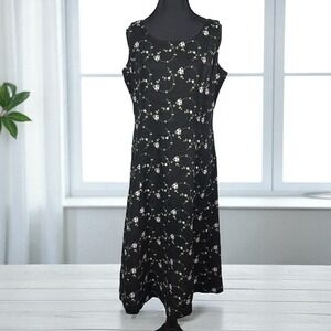 VTG Sheri Martin Dress Woman 10‎ Floral Embroidered Linen Blend Sleeveless Black